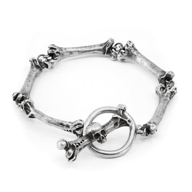 Femurs Bracelet - Gothic Silver Bracelet - Black Feather Design